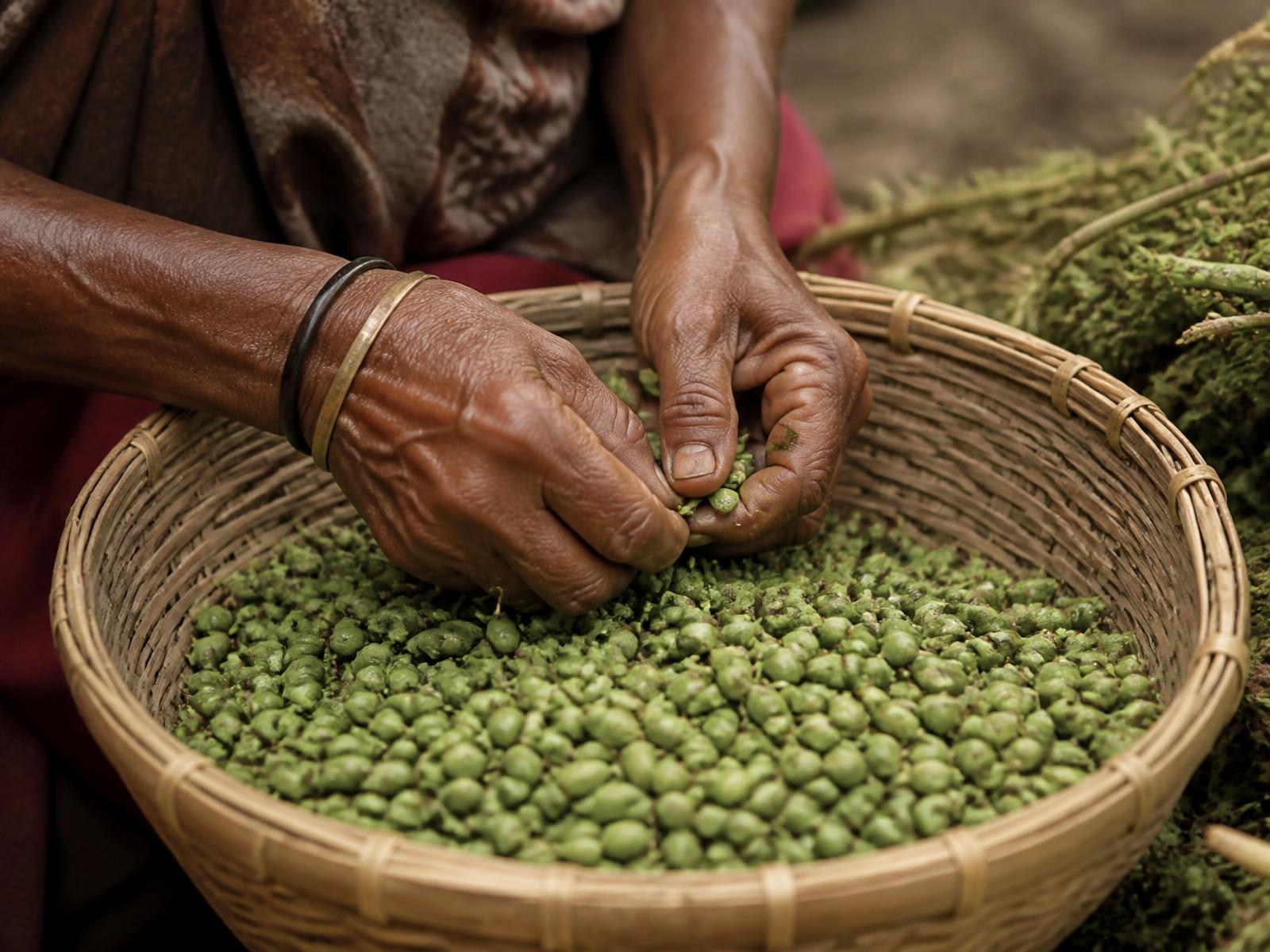 Growers hand-sorting freshly harvested spices