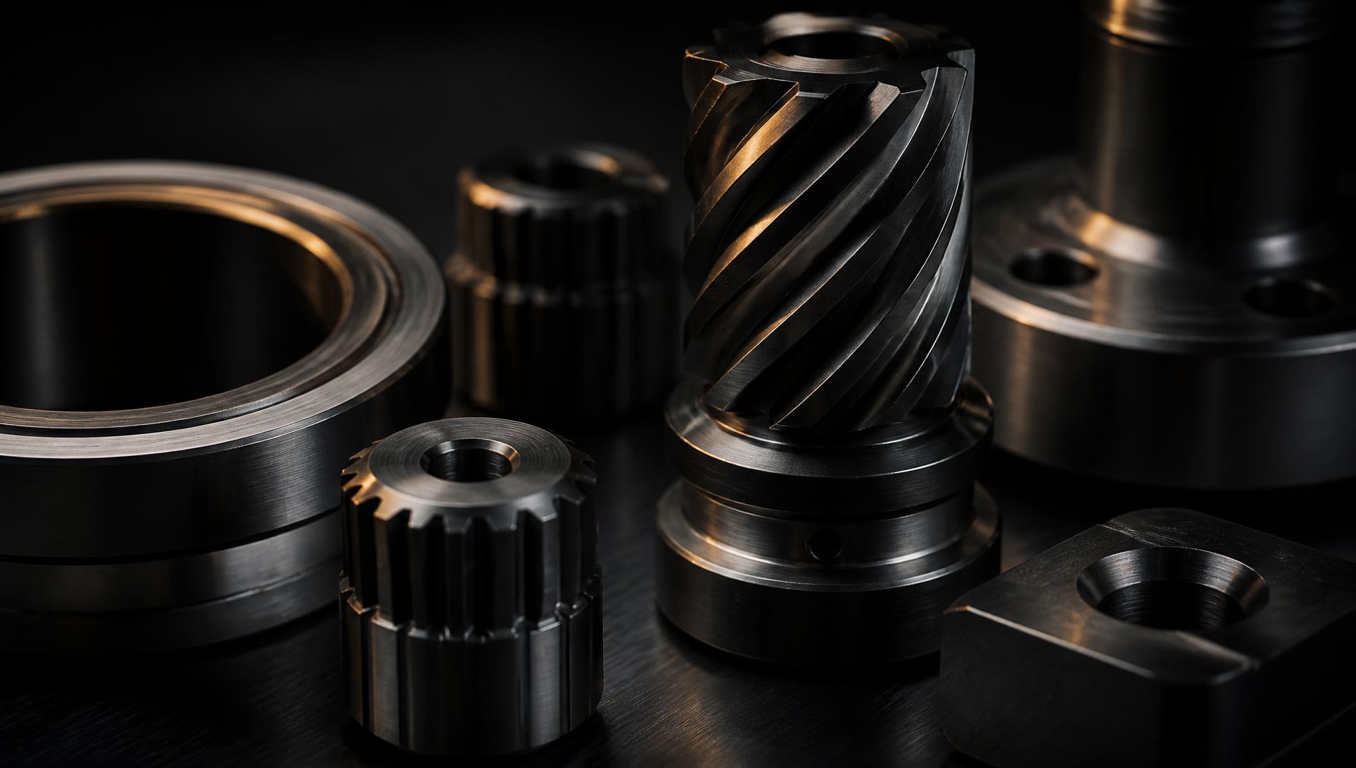 Precision-engineered steel components in a sculptural studio composition